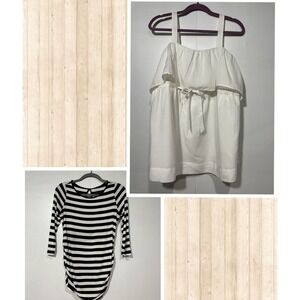 Motherhood Maternity Bundle: Striped Top‎ and White Dress Women's